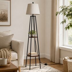 Floor Lamp with 2 Tier Shelf Storage LED Light Stand Modern Tripod Design