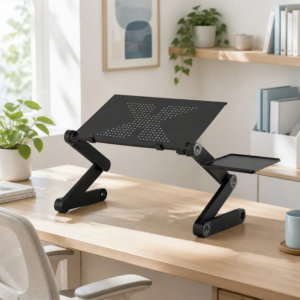 Laptop Stand Portable Riser for Couch Bed Desk Aluminium Black 55cm x 26cm x 45cm