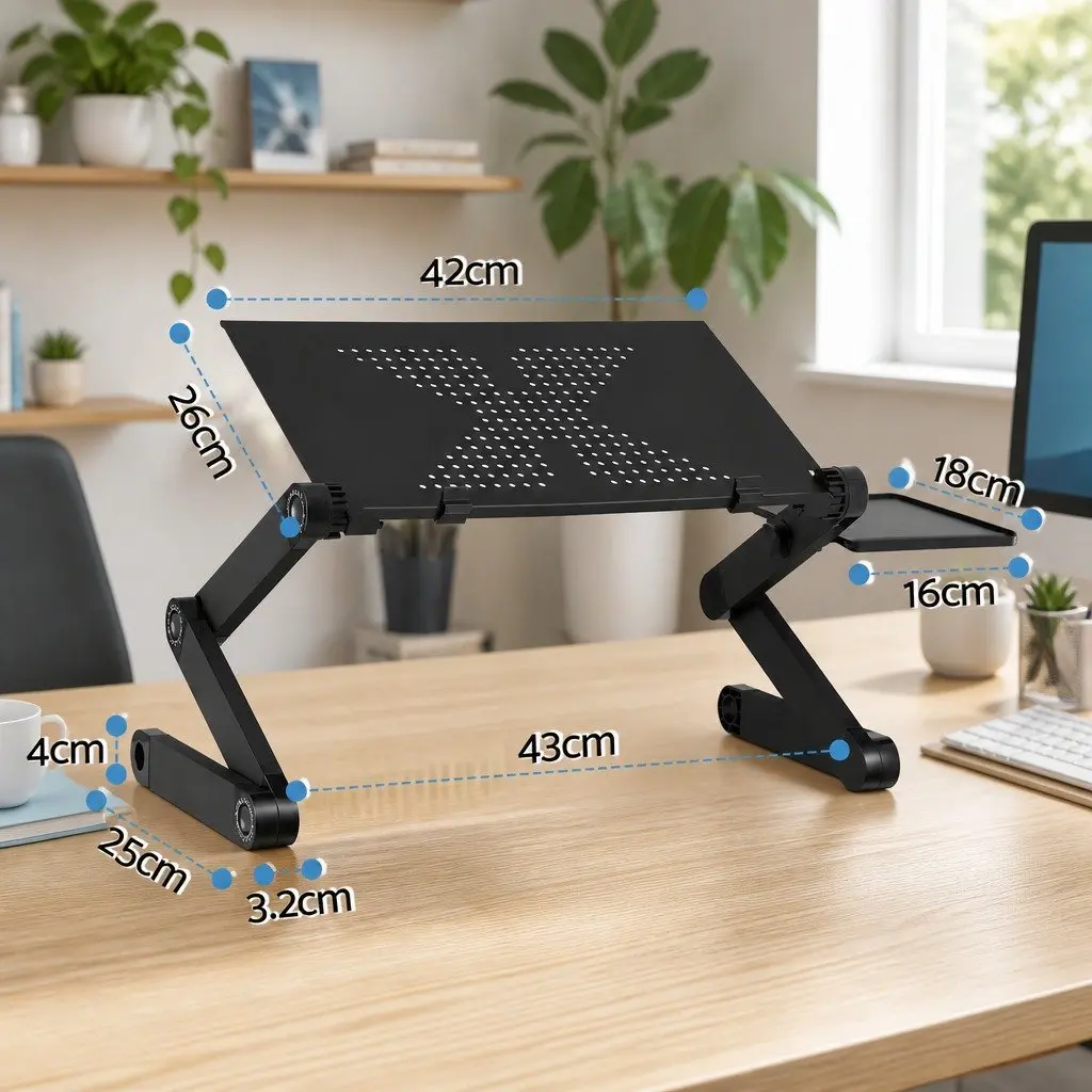 Laptop Stand Portable Riser for Couch Bed Desk Aluminium Black 55cm x 26cm x 45cm