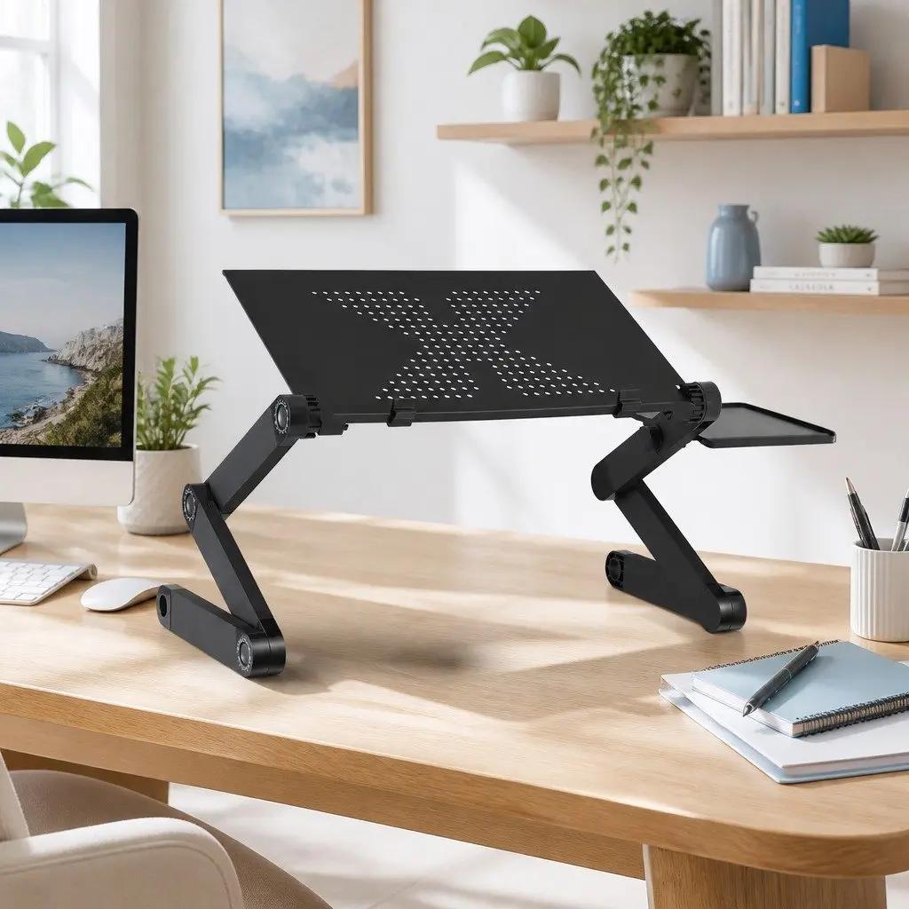 Laptop Stand Portable Riser for Couch Bed Desk Aluminium Black 55cm x 26cm x 45cm