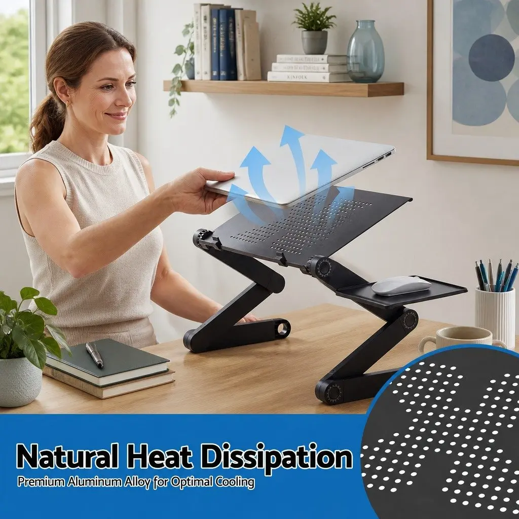 Laptop Stand Portable Riser for Couch Bed Desk Aluminium Black 55cm x 26cm x 45cm