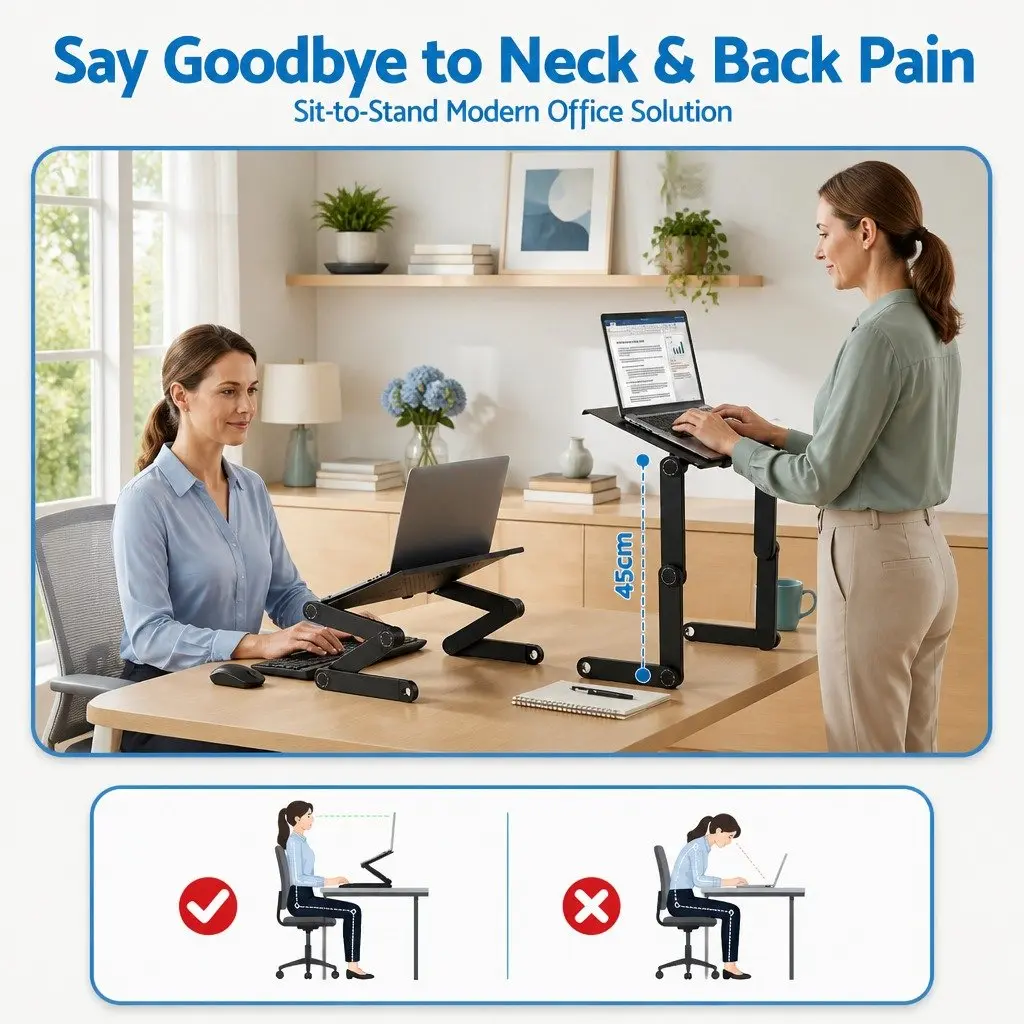 Laptop Stand Portable Riser for Couch Bed Desk Aluminium Black 55cm x 26cm x 45cm