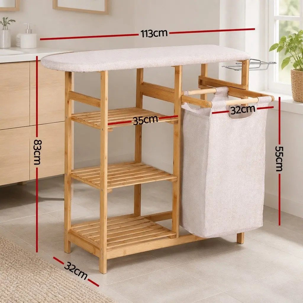 Laundry Basket Hamper with Ironing Board and Storage Shelves for Bathroom Bedroom Laundry Room 113cm x 32cm x 83cm