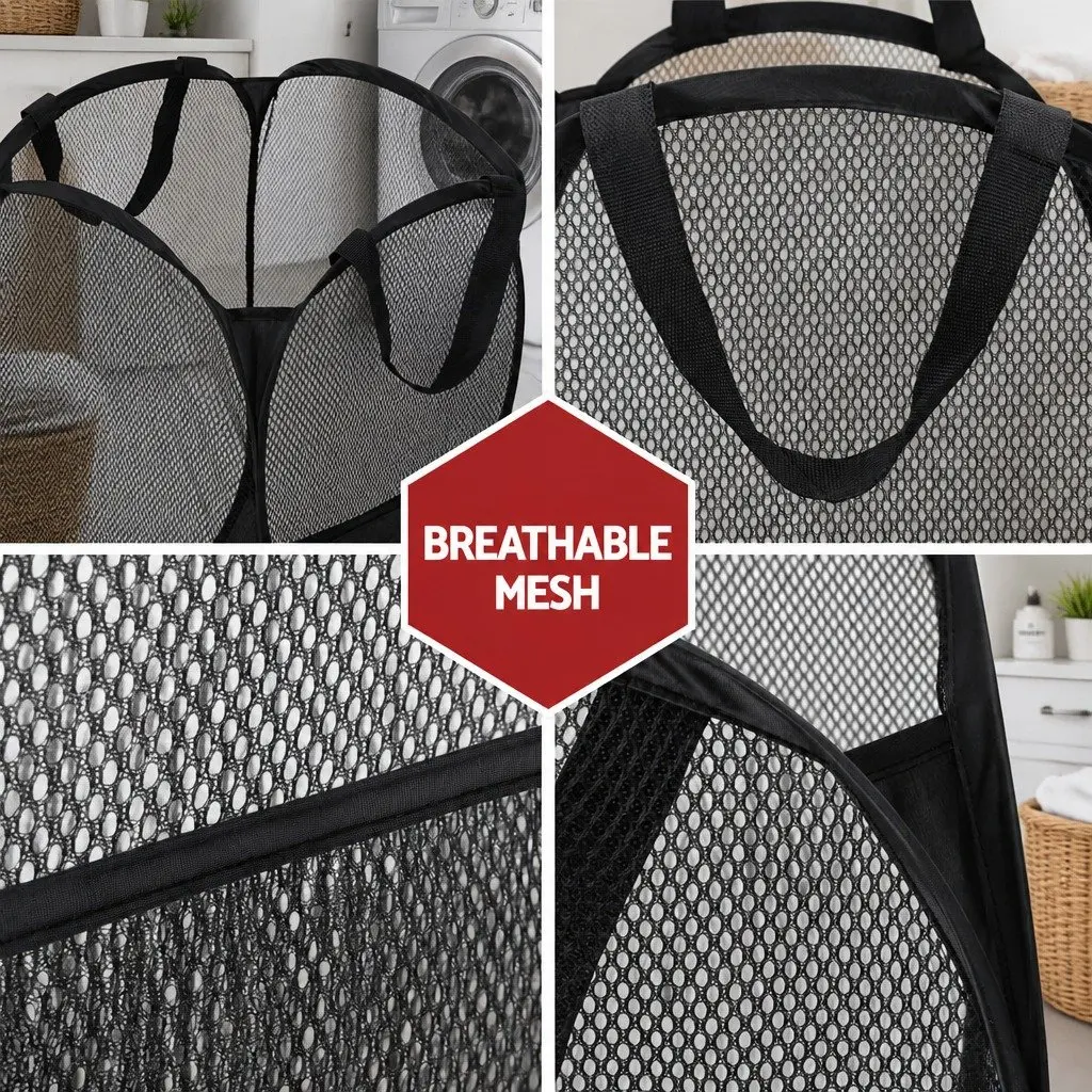 Foldable Laundry Basket Hamper Storage Organiser Black 2 Pack Ventilated