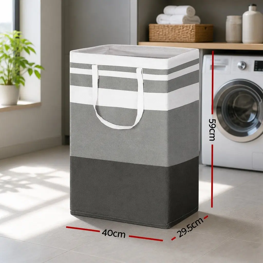 Foldable Laundry Basket Hamper Storage Organiser Lightweight Carry Handles Grey 2 Piece