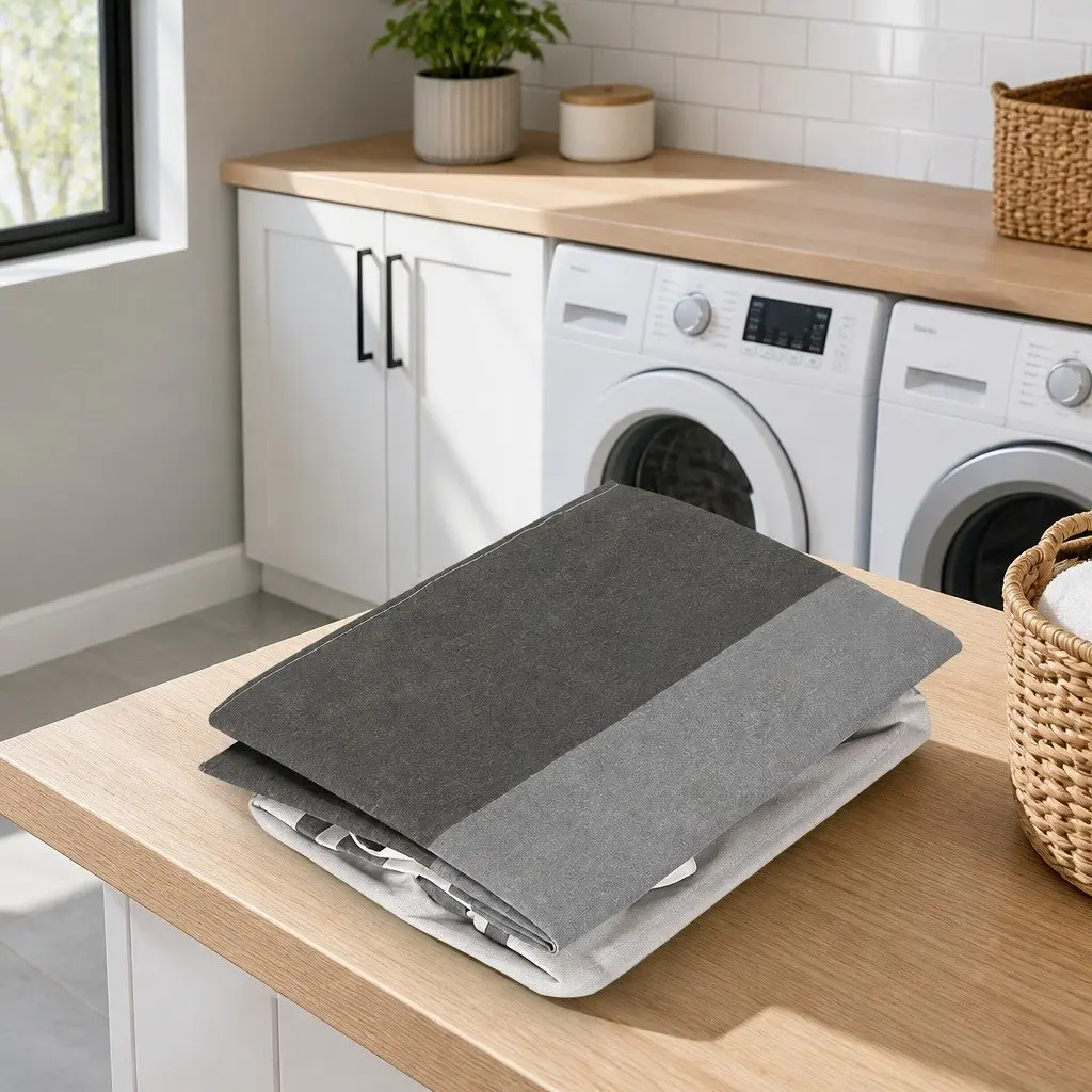 Foldable Laundry Basket Hamper Storage Organiser Lightweight Carry Handles Grey 2 Piece