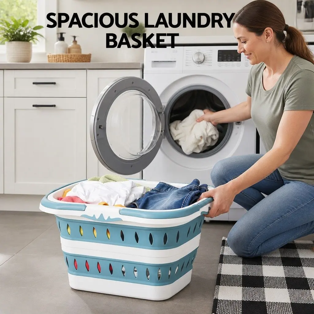 Large Foldable Laundry Basket Hamper for Clothes Storage Organiser Ventilated 51cm x 39cm x 28cm