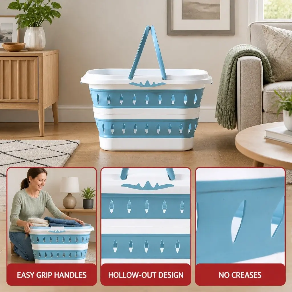 Large Foldable Laundry Basket Hamper for Clothes Storage Organiser Ventilated 51cm x 39cm x 28cm