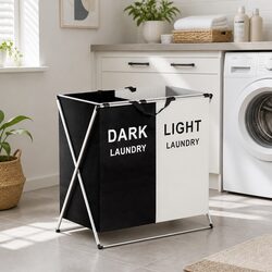 Foldable Laundry Hamper: 59cm x 37cm x 59cm, 2 Sections