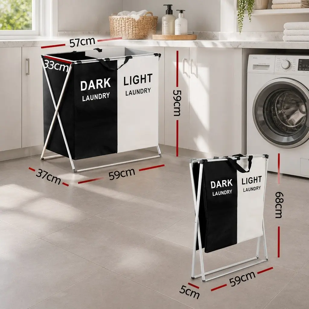 Foldable Laundry Basket Hamper for Home Large Capacity 2 Sections
