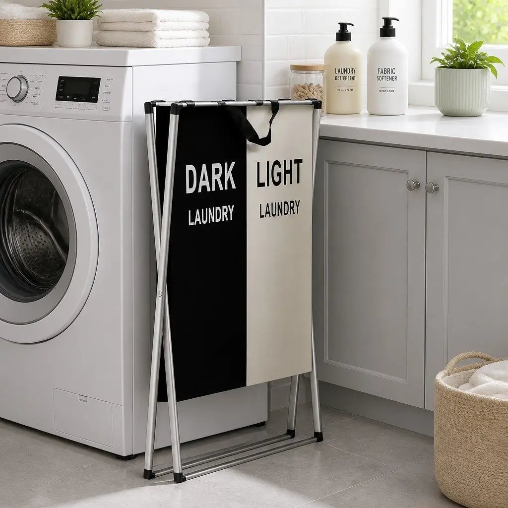 Foldable Laundry Basket Hamper for Home Large Capacity 2 Sections