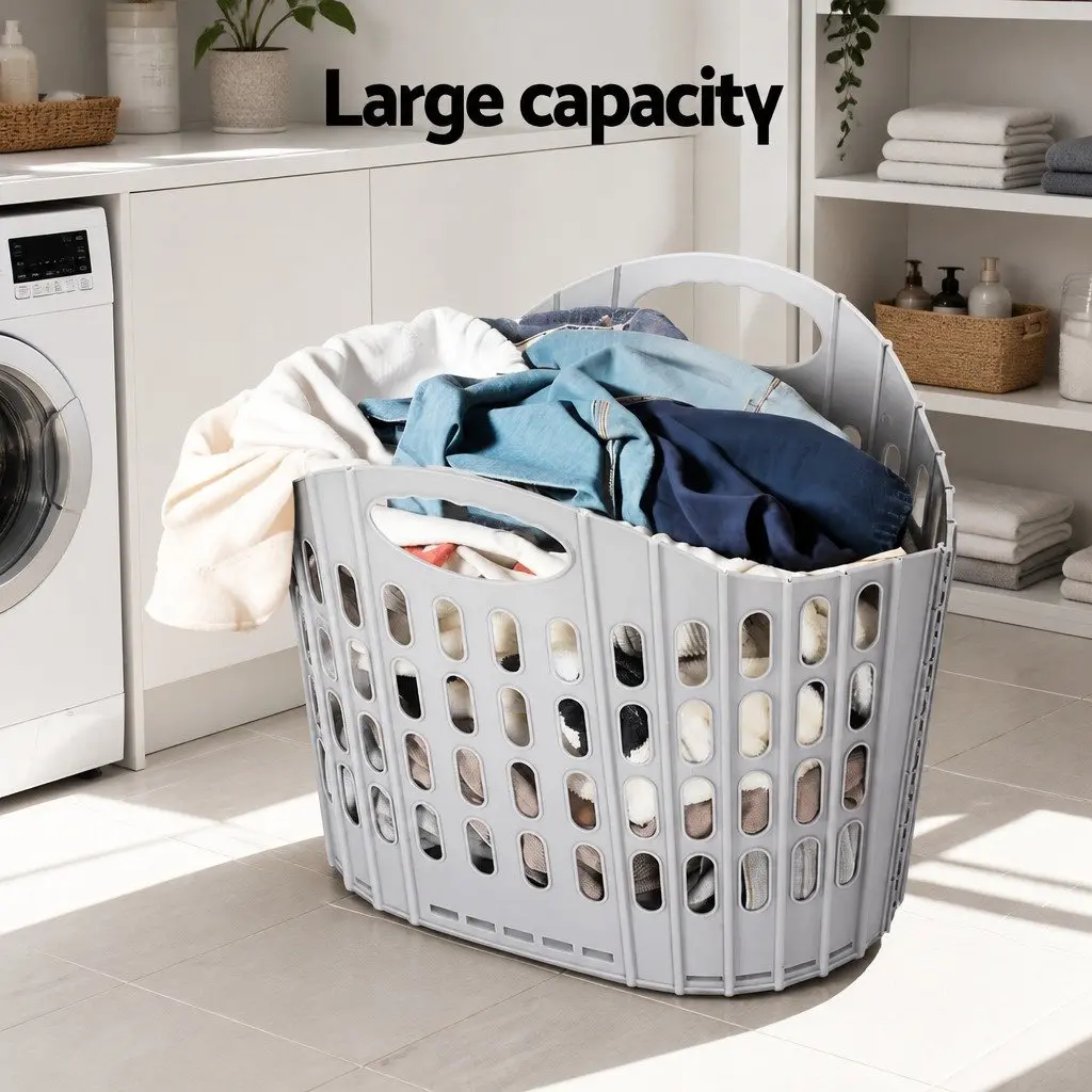 Foldable Laundry Basket Hamper for Home Large Capacity Grey