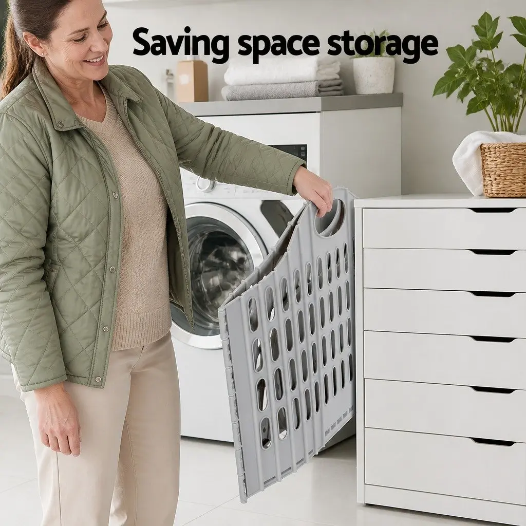 Foldable Laundry Basket Hamper for Home Large Capacity Grey