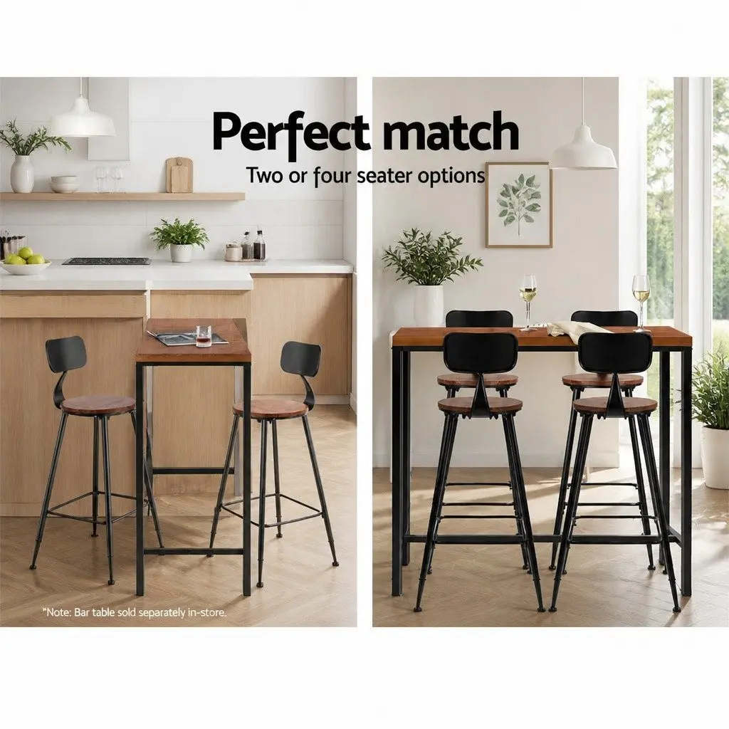 Bar Stools Set of 4 Industrial Metal Chairs with Pinewood Seat Backrest Black