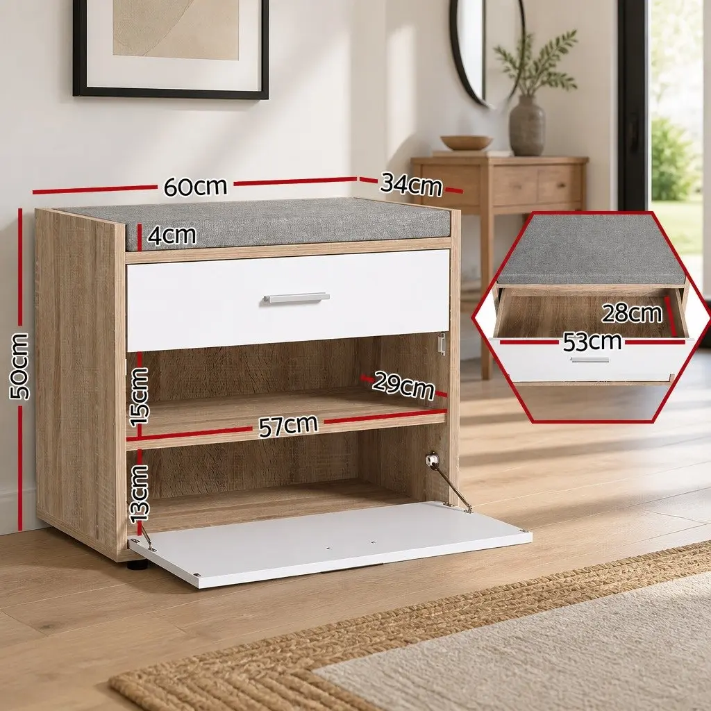 Shoe Rack Cabinet Bench Storage Organizer 8 Pairs White Wood Hallway Entrance
