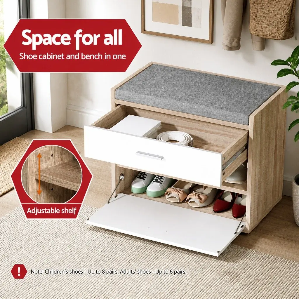 Shoe Rack Cabinet Bench Storage Organizer 8 Pairs White Wood Hallway Entrance