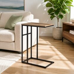 C-Shape Side Table with Steel Legs and Particle Board Top