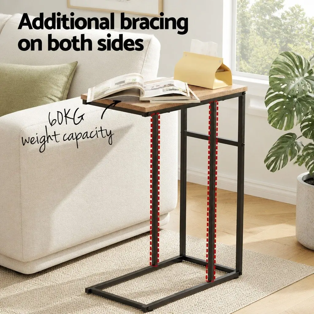 C-Shape Side Table with Steel Legs and Particle Board Top