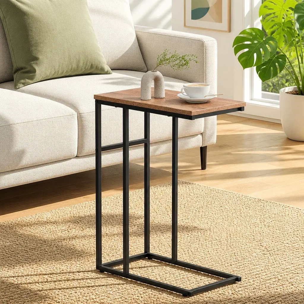 C-Shape Side Table with Steel Legs and Particle Board Top