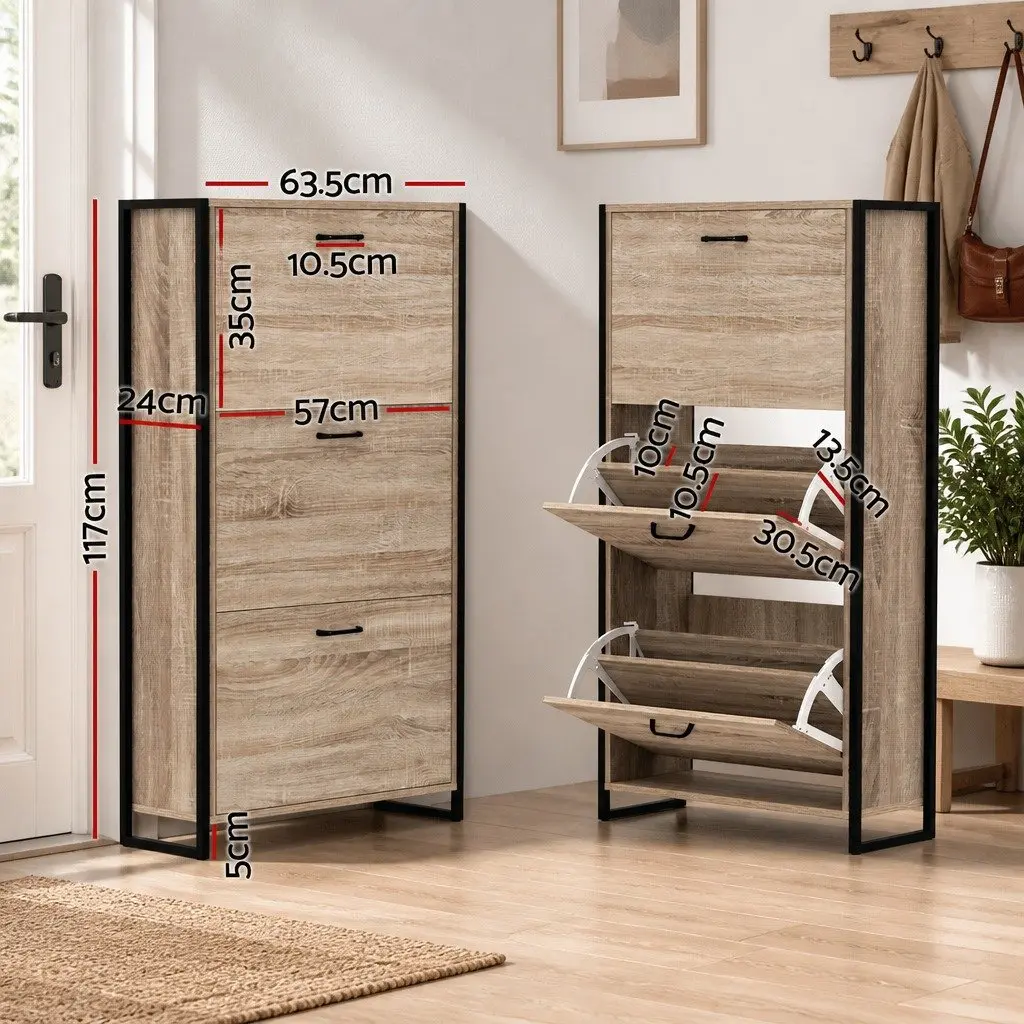 Shoe Rack Cabinet Storage Organiser Living Room Wood 24 Pairs