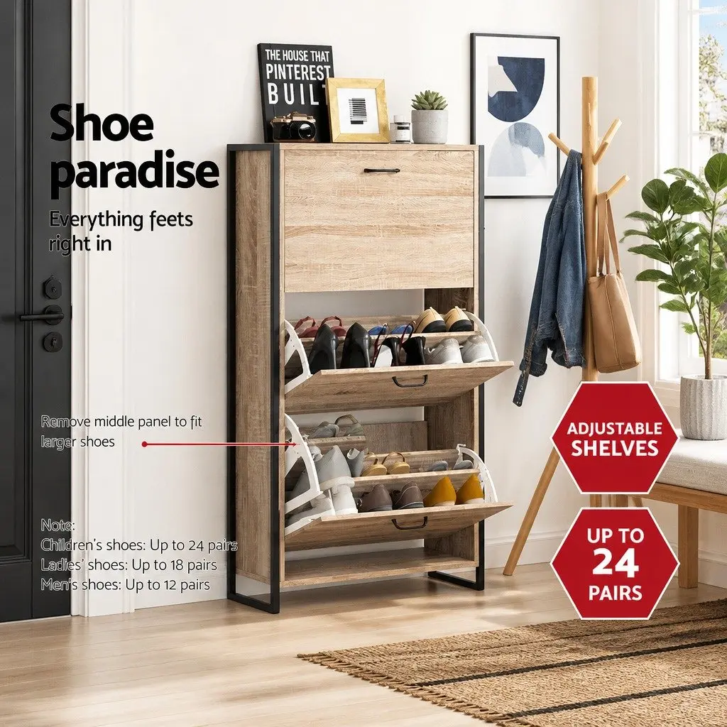 Shoe Rack Cabinet Storage Organiser Living Room Wood 24 Pairs