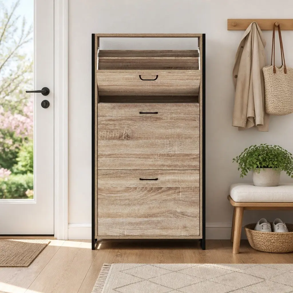 Shoe Rack Cabinet Storage Organiser Living Room Wood 24 Pairs