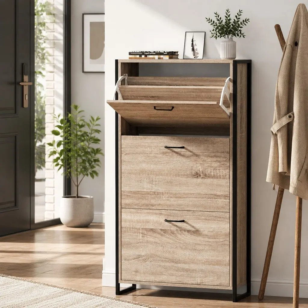 Shoe Rack Cabinet Storage Organiser Living Room Wood 24 Pairs