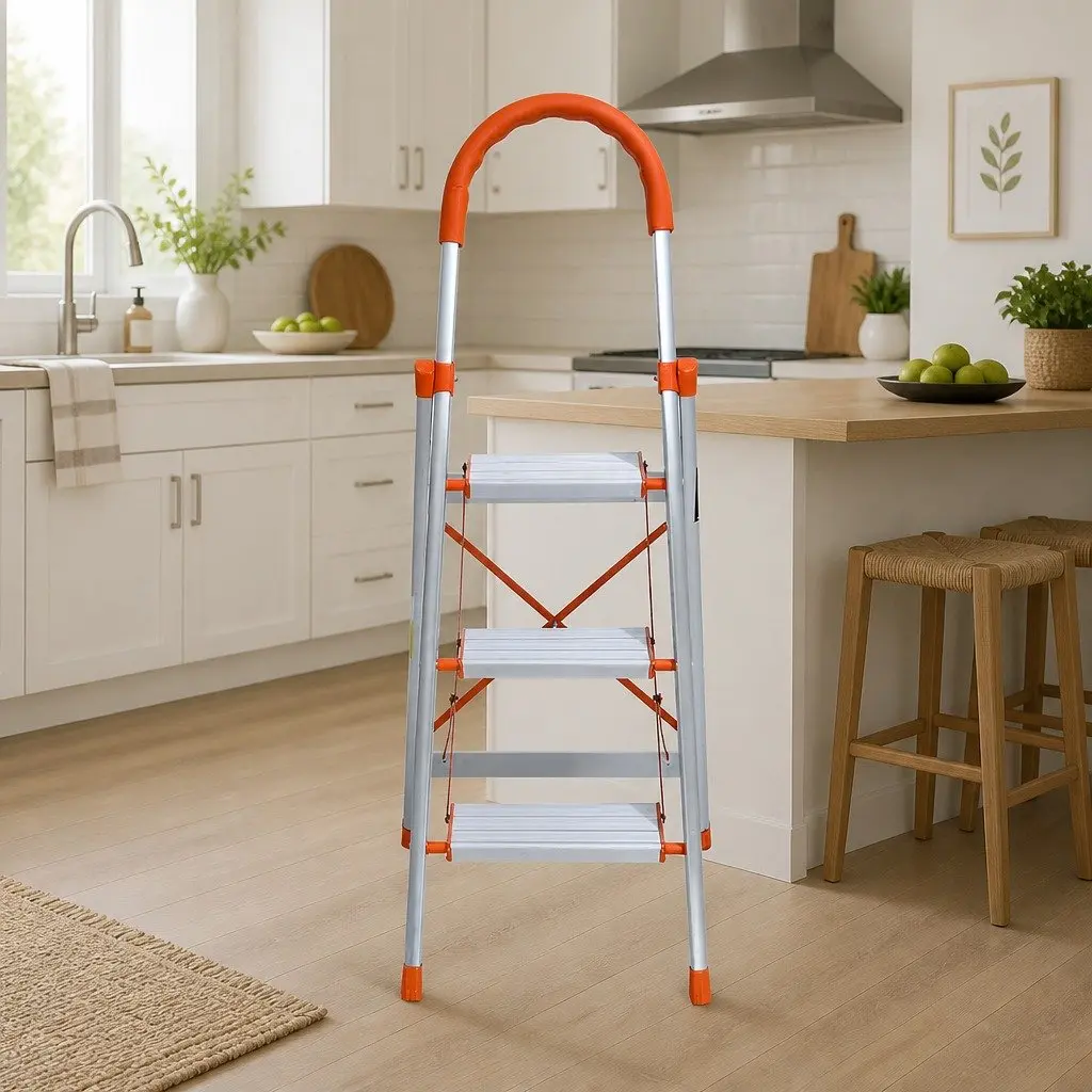 3 Step Ladder Folding Aluminium Lightweight Non-Slip Platform Multi-Purpose Home