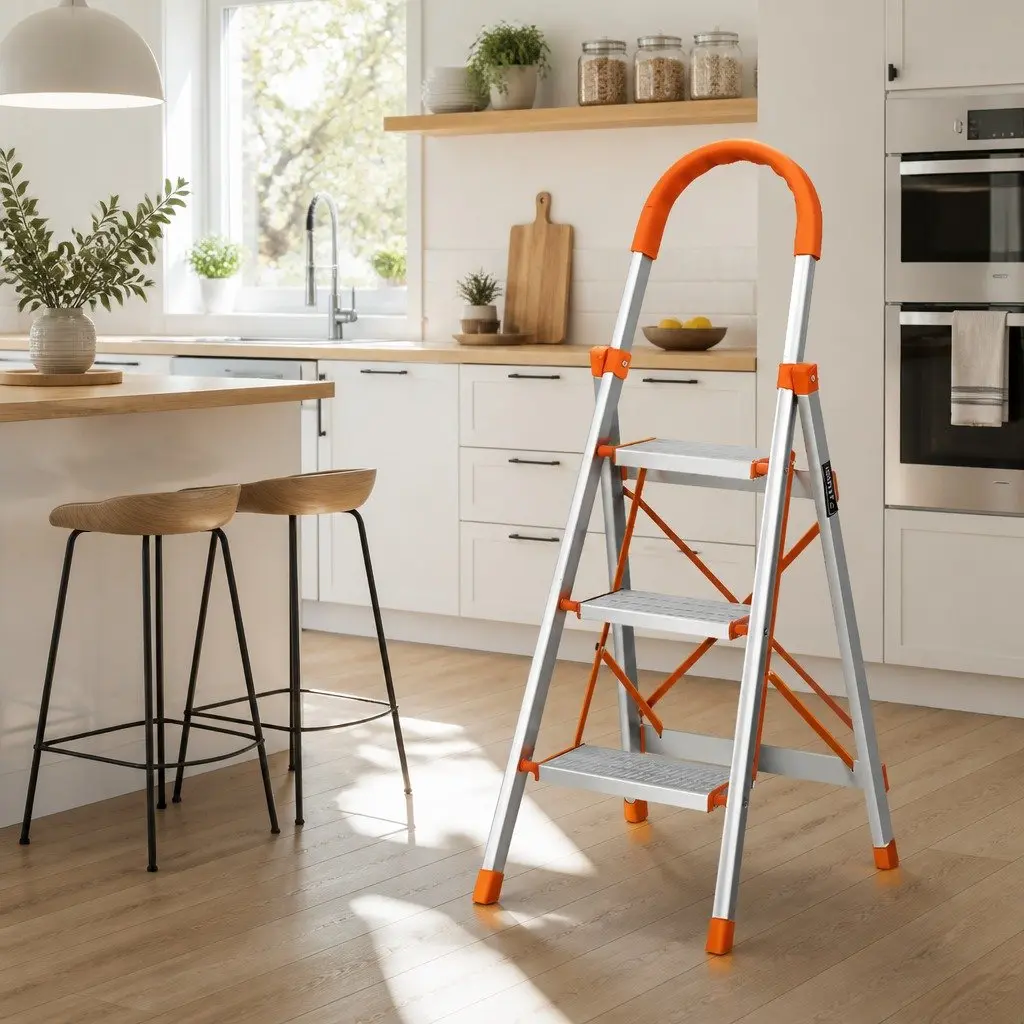 3 Step Ladder Folding Aluminium Lightweight Non-Slip Platform Multi-Purpose Home