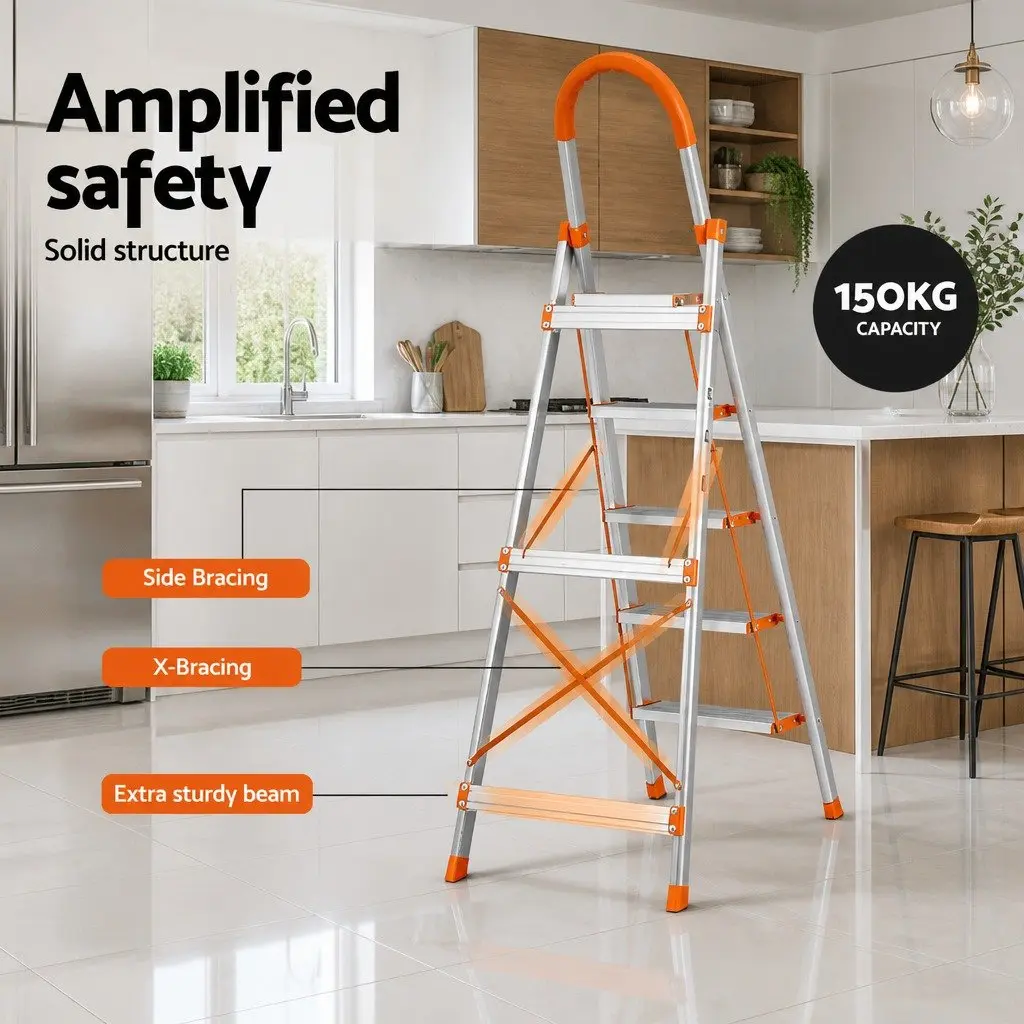 5 Step Ladder Folding Lightweight Aluminium Multi-Purpose Indoor Outdoor