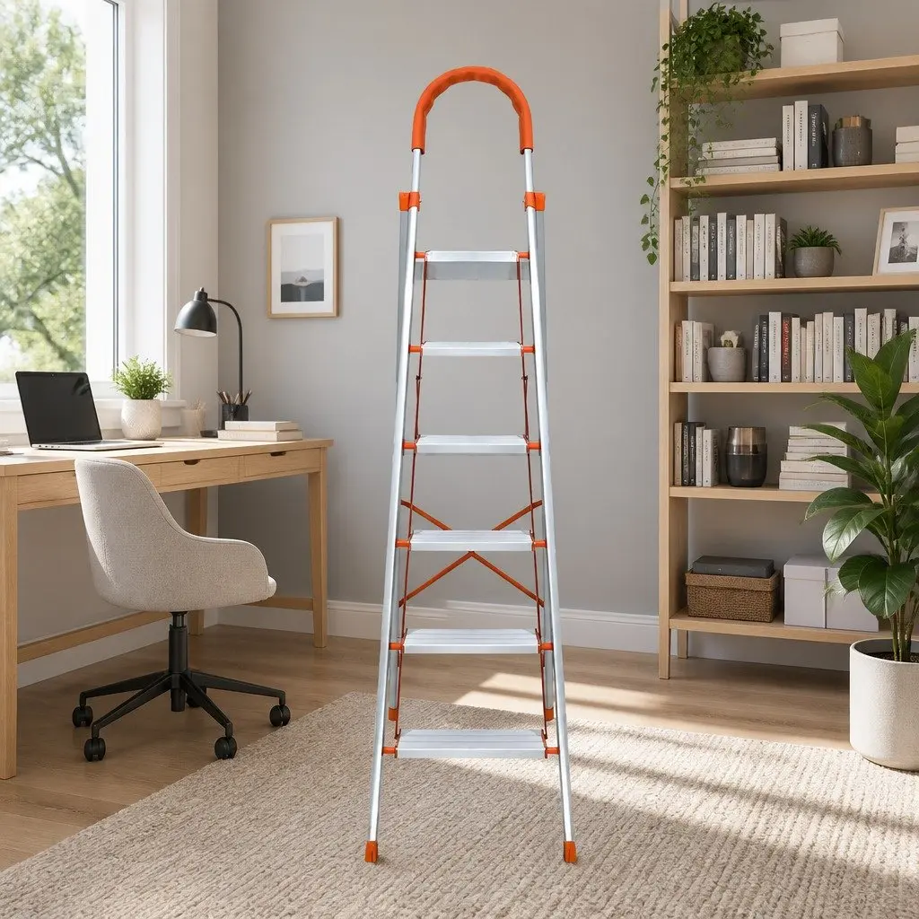 6 Step Ladder Folding Aluminium Multi-Purpose Non-Slip Platform Home Use 51.5cm W x 99cm D x 188.5cm H