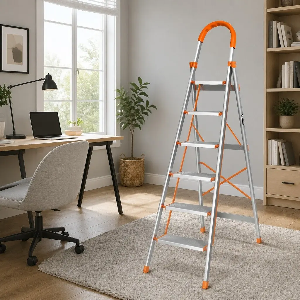 6 Step Ladder Folding Aluminium Multi-Purpose Non-Slip Platform Home Use 51.5cm W x 99cm D x 188.5cm H