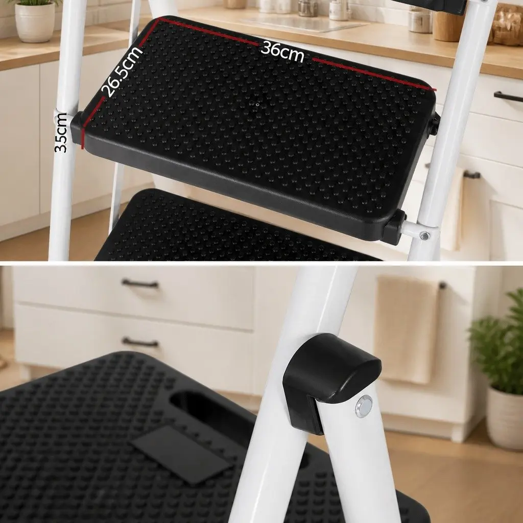 3 Step Ladder Multi-Purpose Indoor Folding Steel Non-Slip Safety