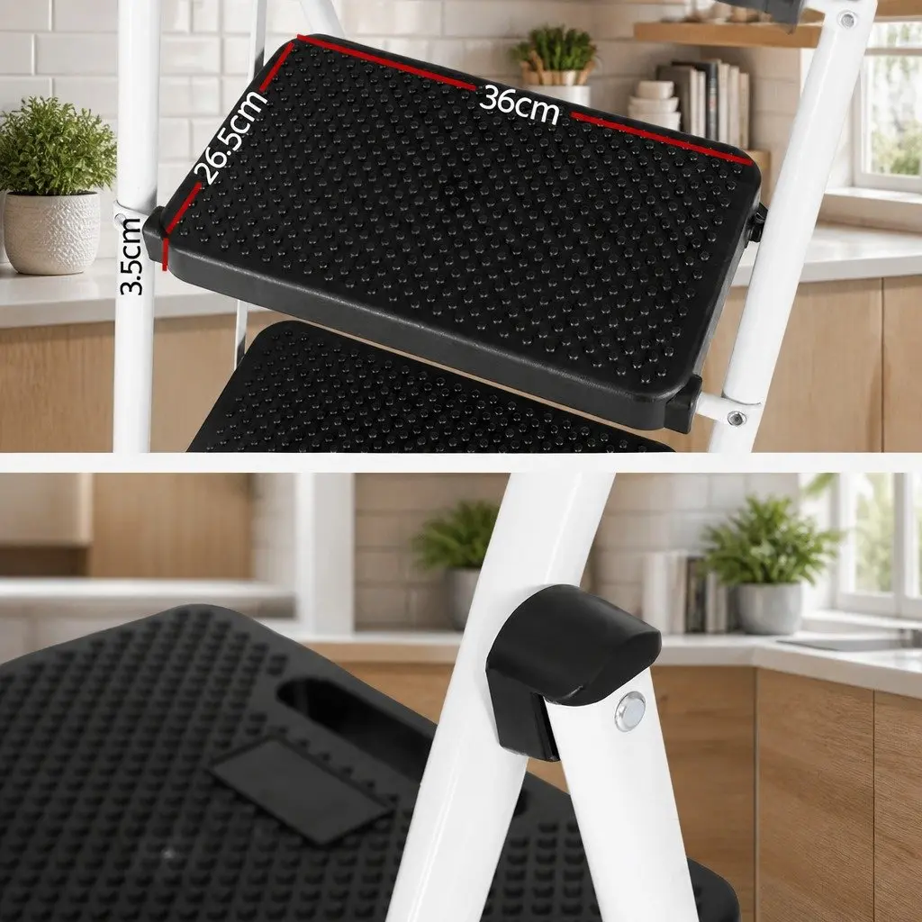4 Step Ladder Folding Steel Multi-Purpose for Indoor Outdoor Use