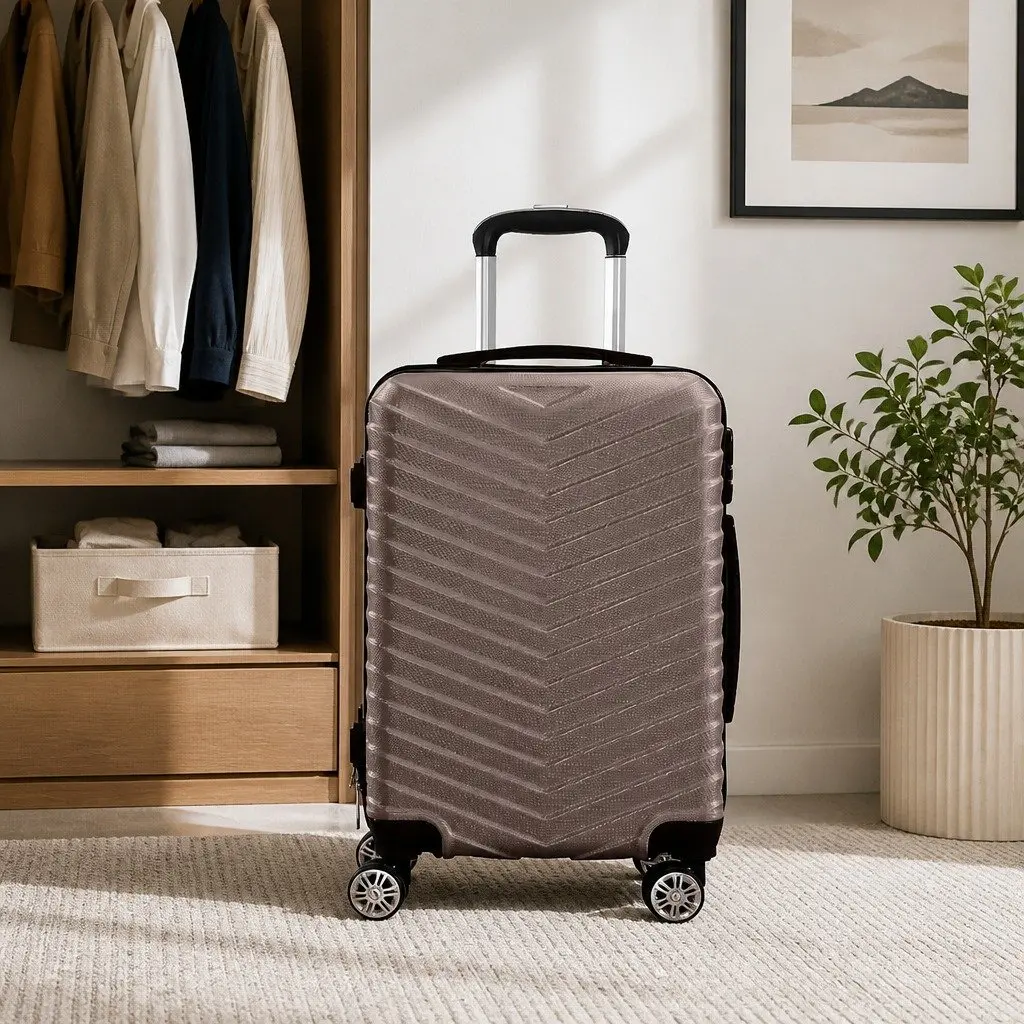 20 Inch Carry On Suitcase Travel Luggage Wheeled Lightweight Cabin Bag Coffee