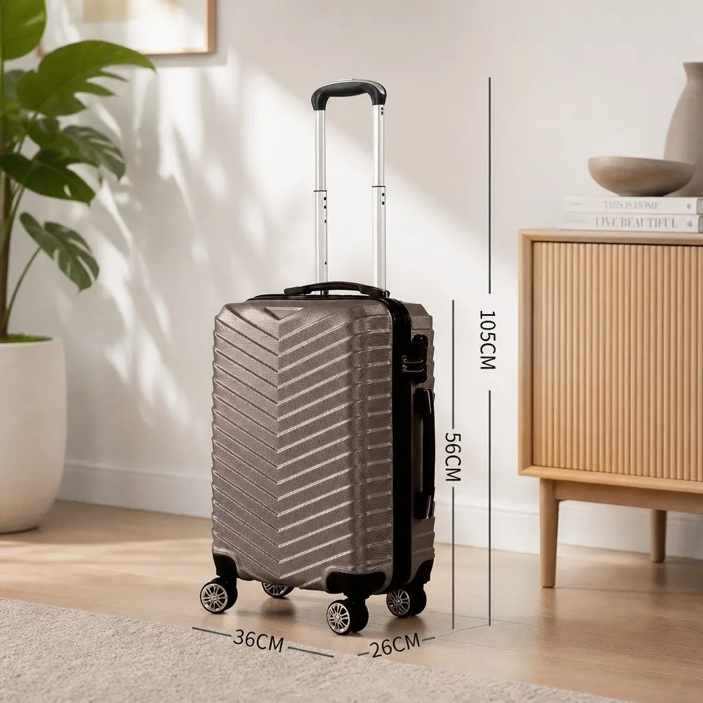 20 Inch Carry On Suitcase Travel Luggage Wheeled Lightweight Cabin Bag Coffee
