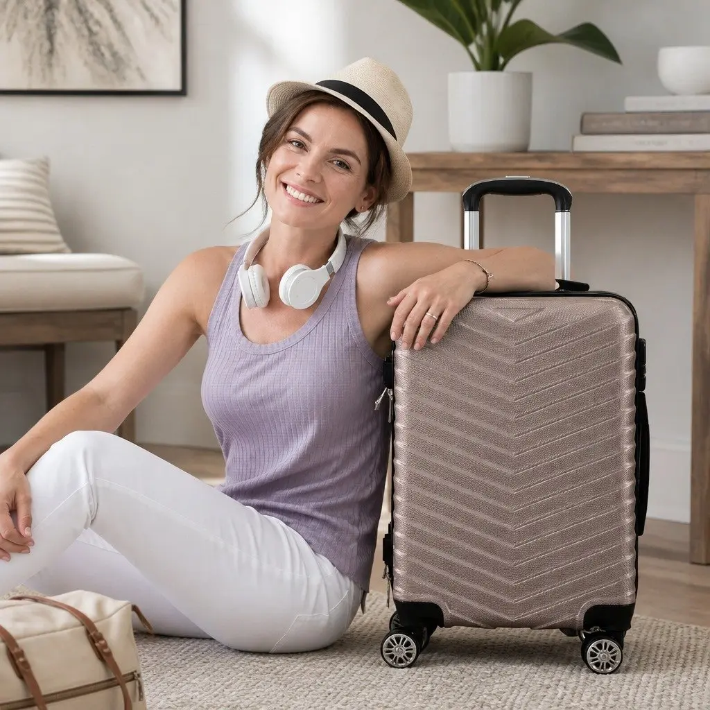 20 Inch Carry On Suitcase Travel Luggage Wheeled Lightweight Cabin Bag Coffee