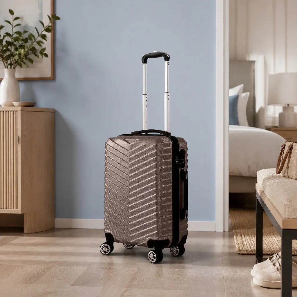 20 Inch Carry On Suitcase Travel Luggage Wheeled Lightweight Cabin Bag Coffee