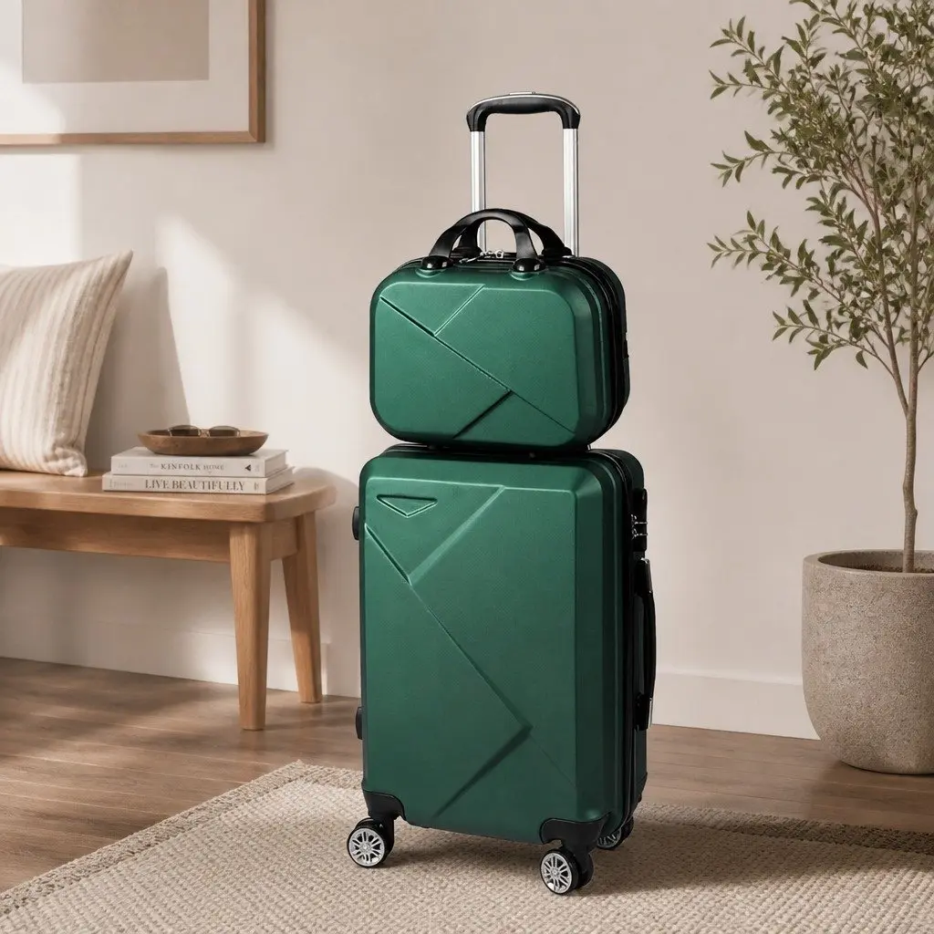 Travel Luggage Set 2 Piece 20 Inch Suitcase 12 Inch Vanity Bag Green