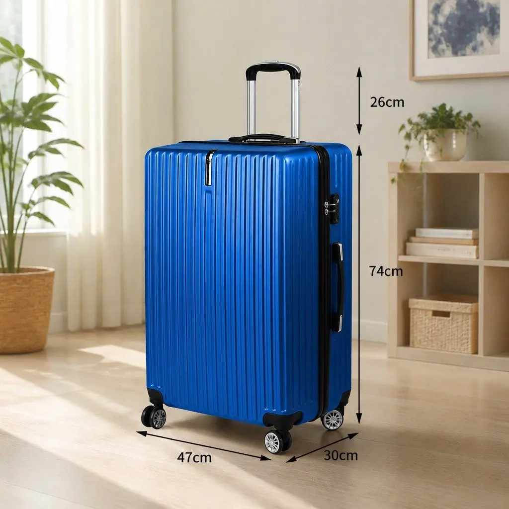 28 Inch Luggage Suitcase Hard Shell Spinner Wheels Combination Lock Travel Blue