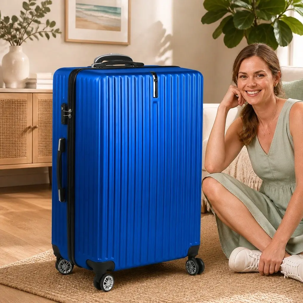 28 Inch Luggage Suitcase Hard Shell Spinner Wheels Combination Lock Travel Blue