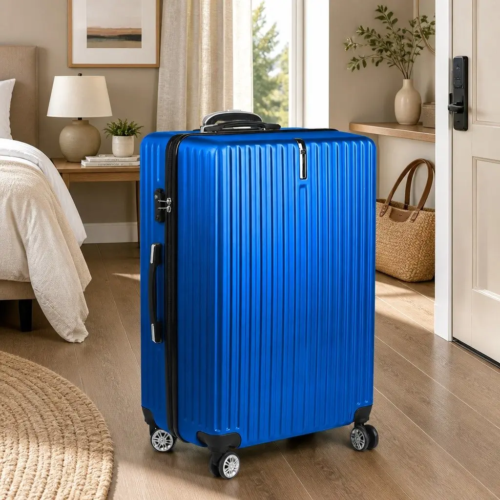 28 Inch Luggage Suitcase Hard Shell Spinner Wheels Combination Lock Travel Blue