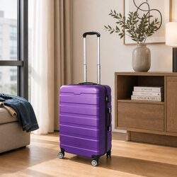 20 Inch Carry On Luggage Suitcase Purple Lightweight Travel Rolling Case with