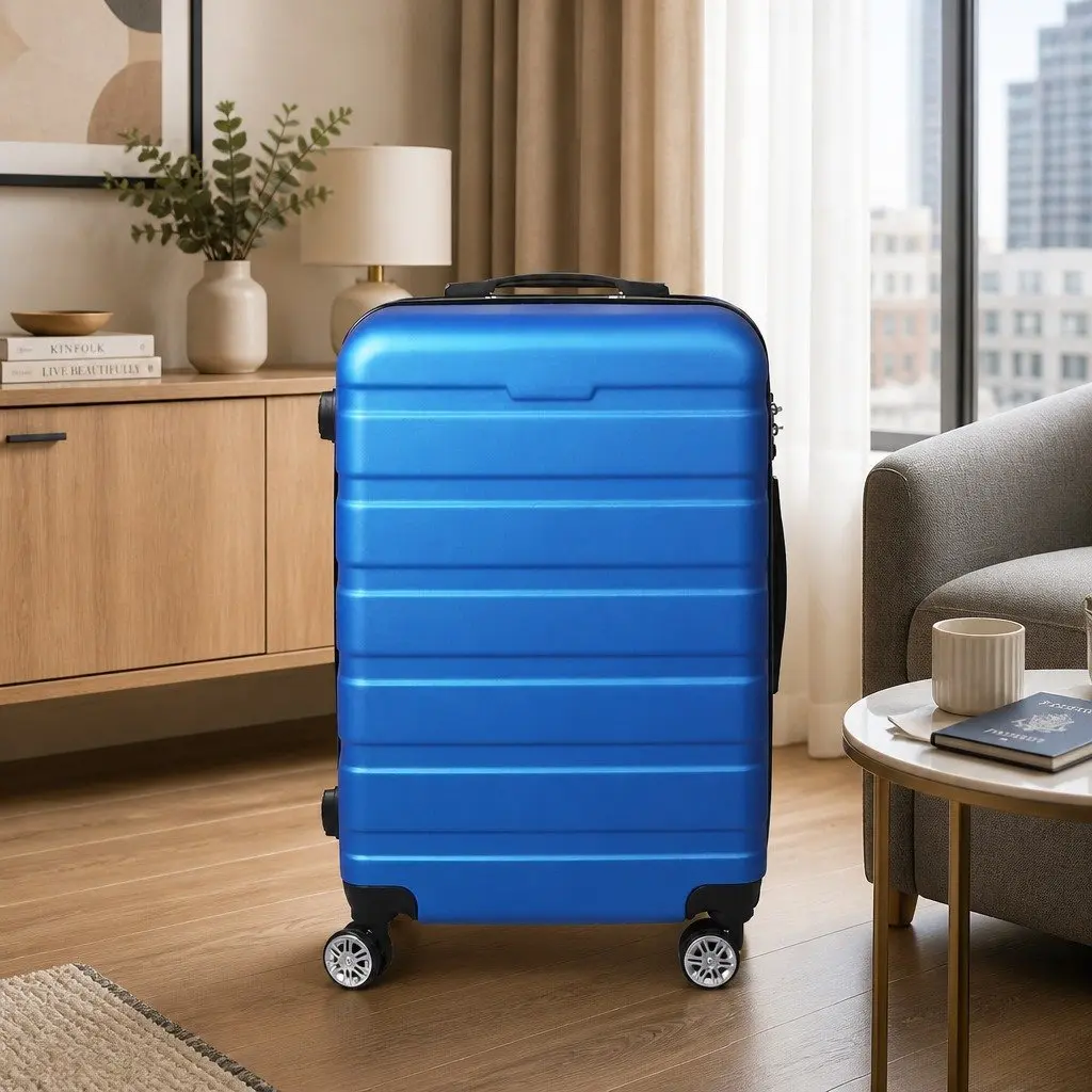 24 inch Luggage Suitcase Hard Shell Carry On Travel Case Spinner Wheels Blue