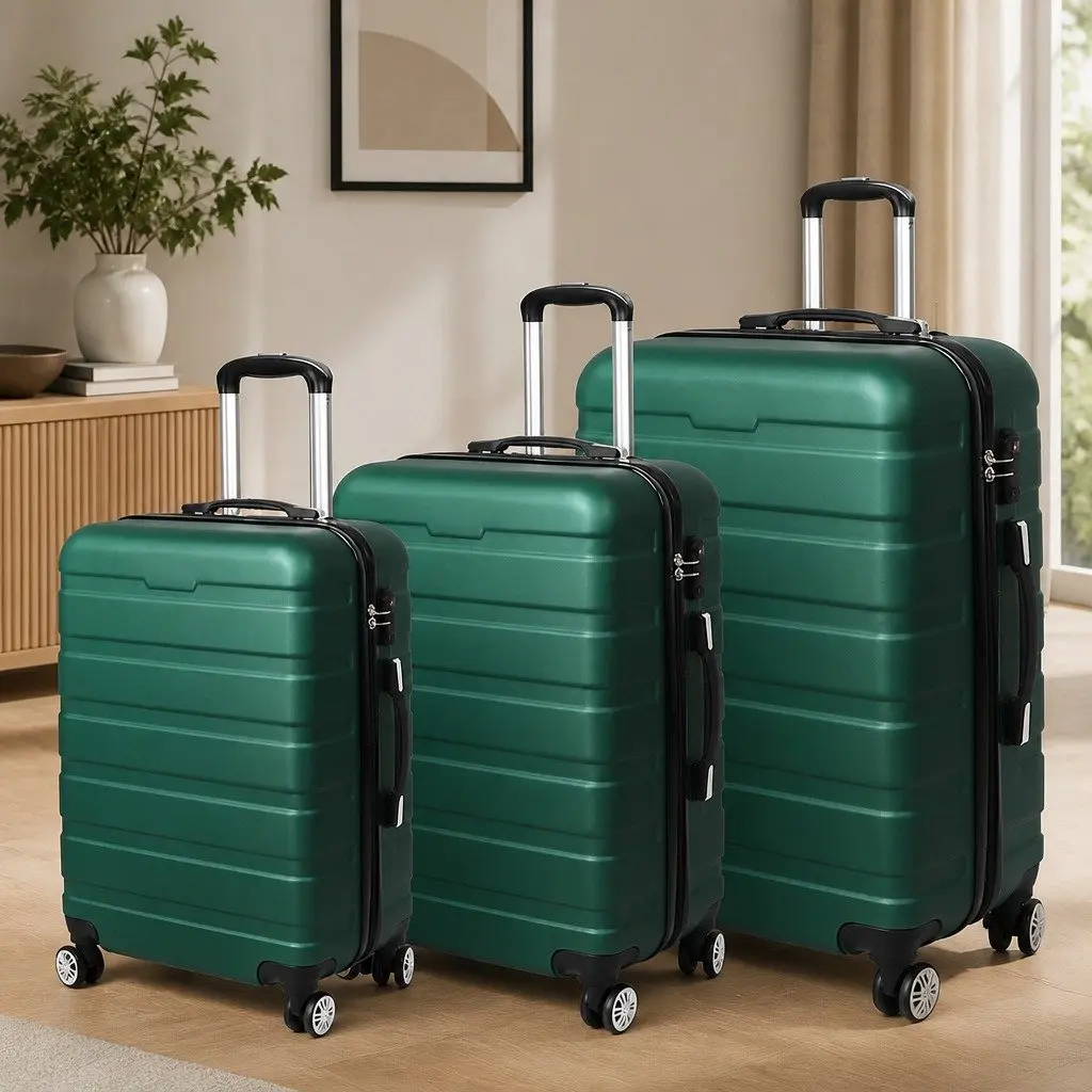 3 Piece Luggage Set Travel Suitcase Hard Shell Spinner Wheels Green