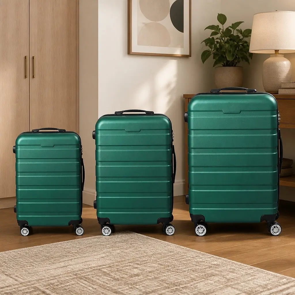 3 Piece Luggage Set Travel Suitcase Hard Shell Spinner Wheels Green