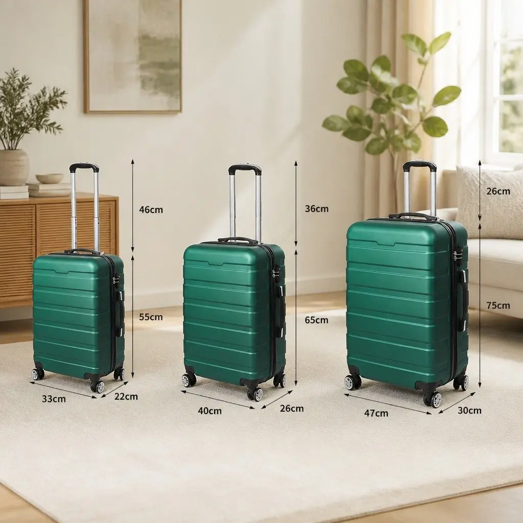 3 Piece Luggage Set Travel Suitcase Hard Shell Spinner Wheels Green