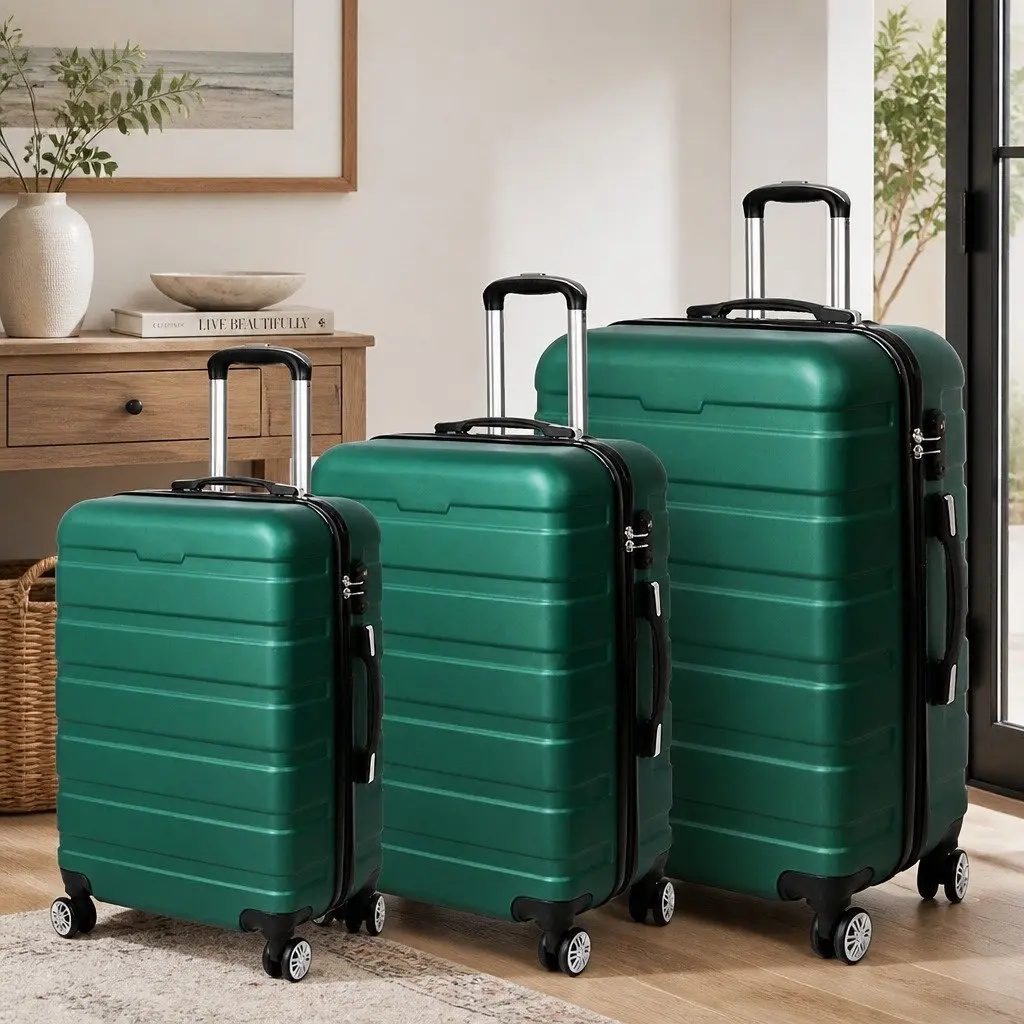 3 Piece Luggage Set Travel Suitcase Hard Shell Spinner Wheels Green