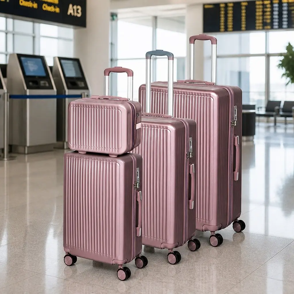 Luggage Suitcase Set for Travel 4 Piece Rose Gold Hard Shell Trolley Case 14 inch 20 inch 24 inch 28 inch