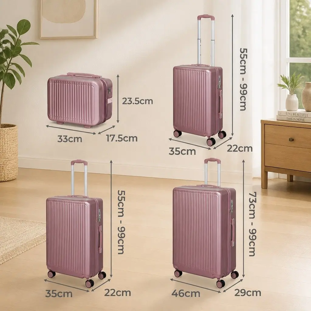 Luggage Suitcase Set for Travel 4 Piece Rose Gold Hard Shell Trolley Case 14 inch 20 inch 24 inch 28 inch